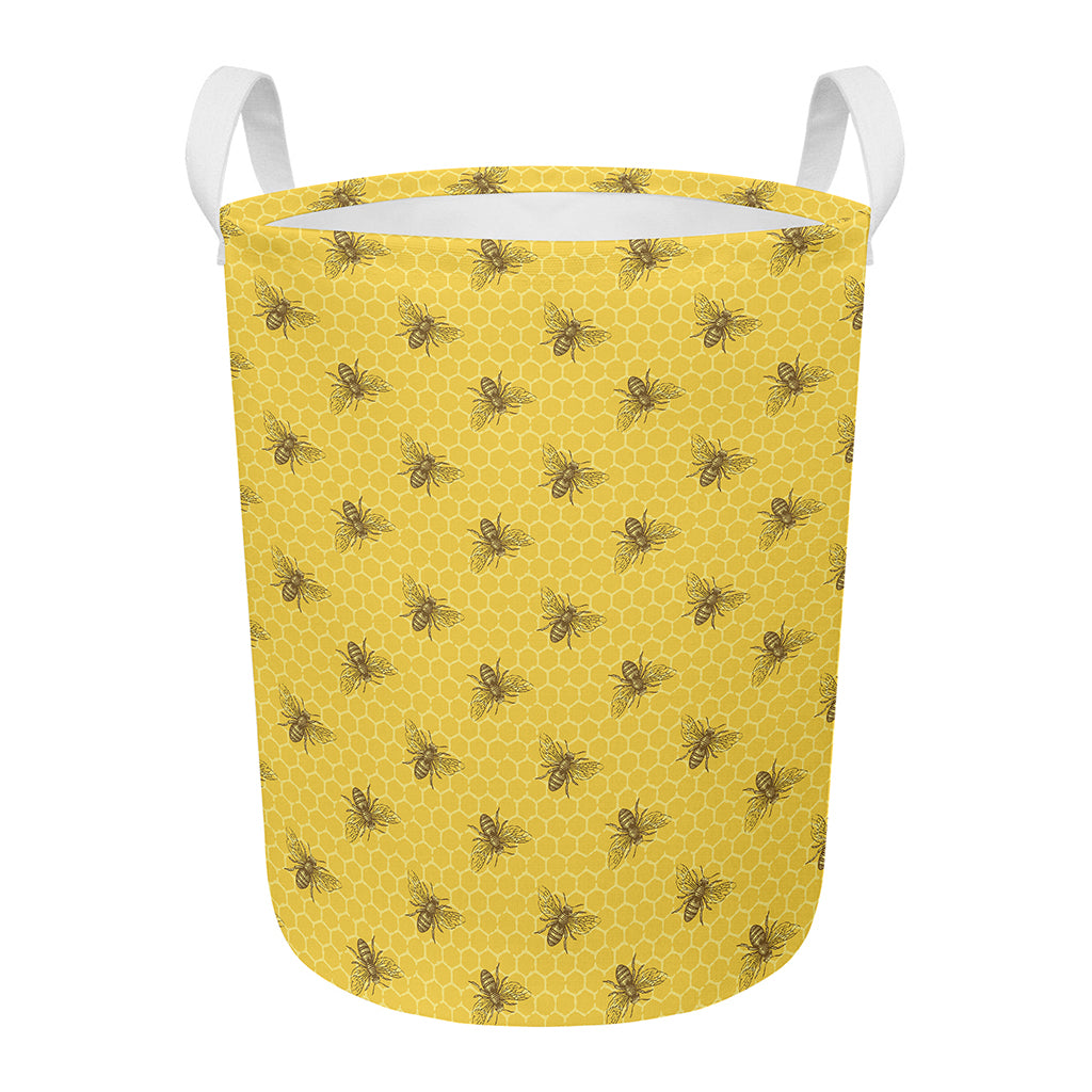 Bee Honeycomb Pattern Print Round Laundry Basket