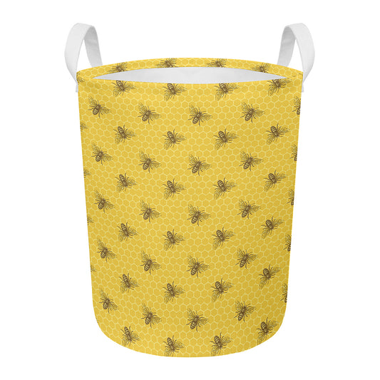 Bee Honeycomb Pattern Print Round Laundry Basket