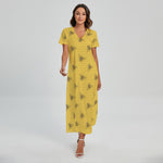 Bee Honeycomb Pattern Print Short Sleeve Maxi Dress