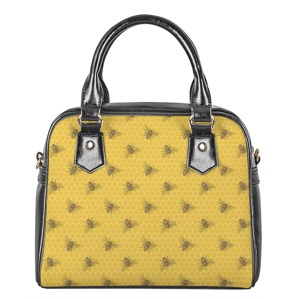 Bee Honeycomb Pattern Print Shoulder Handbag