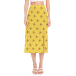 Bee Honeycomb Pattern Print Side Slit Midi Skirt