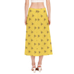 Bee Honeycomb Pattern Print Side Slit Midi Skirt