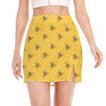 Bee Honeycomb Pattern Print Side Slit Mini Skirt