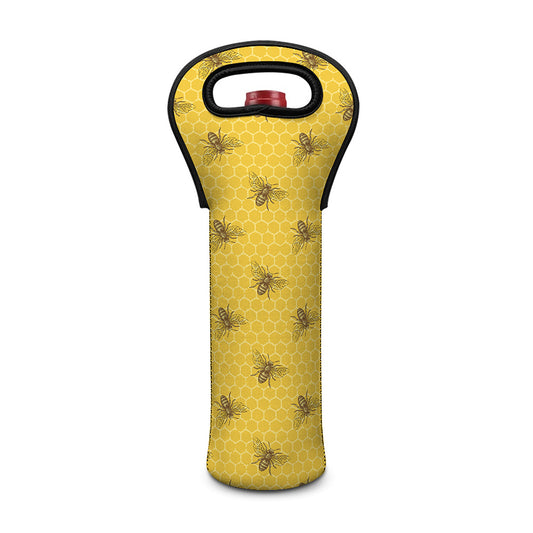 Bee Honeycomb Pattern Print Single Neoprene Wine Tote
