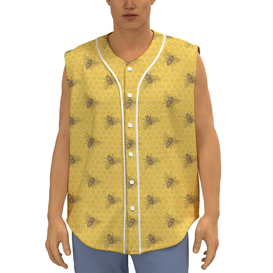 Bee Honeycomb Pattern Print Sleeveless Baseball Jersey