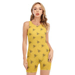 Bee Honeycomb Pattern Print Sleeveless One Piece Swimsuit
