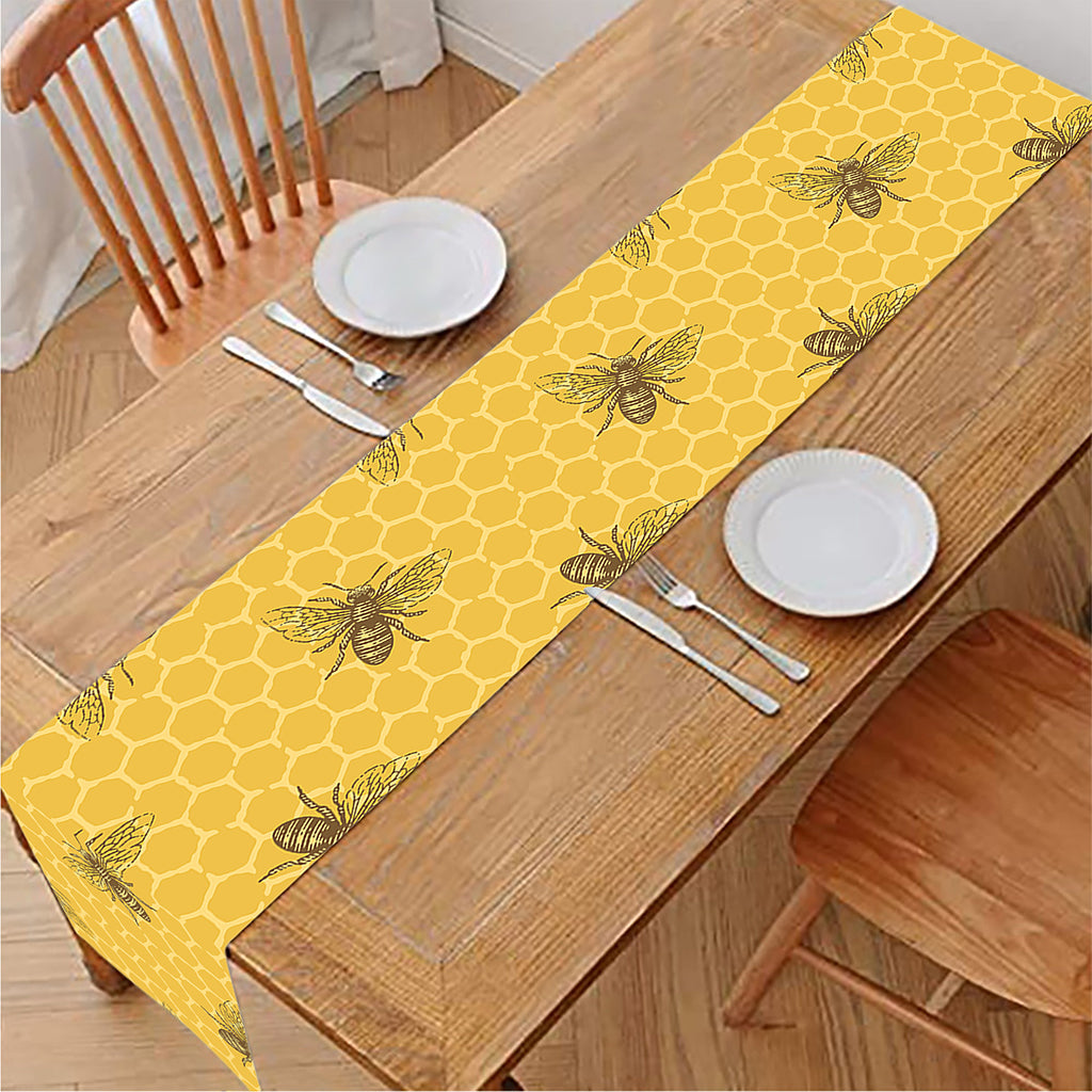 Bee Honeycomb Pattern Print Table Runner