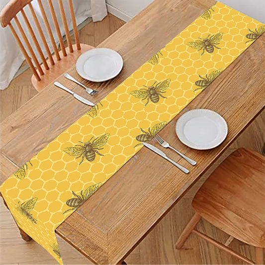 Bee Honeycomb Pattern Print Table Runner