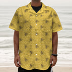 Bee Honeycomb Pattern Print Textured Short Sleeve Shirt