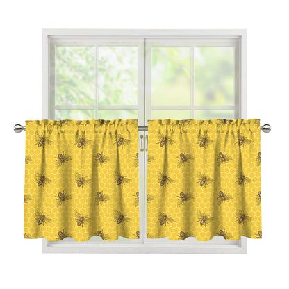 Bee Honeycomb Pattern Print Tier Curtains