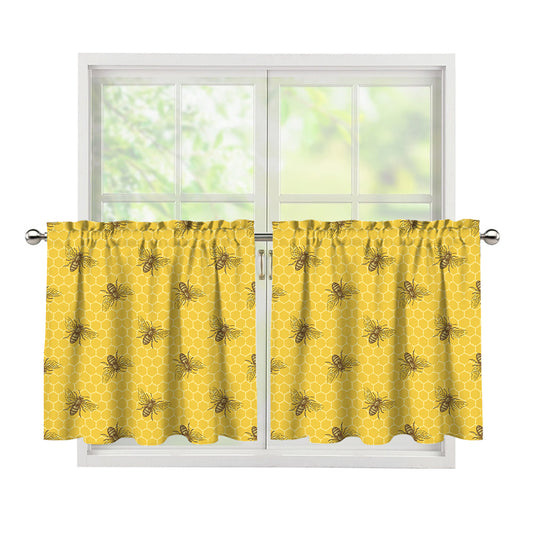 Bee Honeycomb Pattern Print Tier Curtains