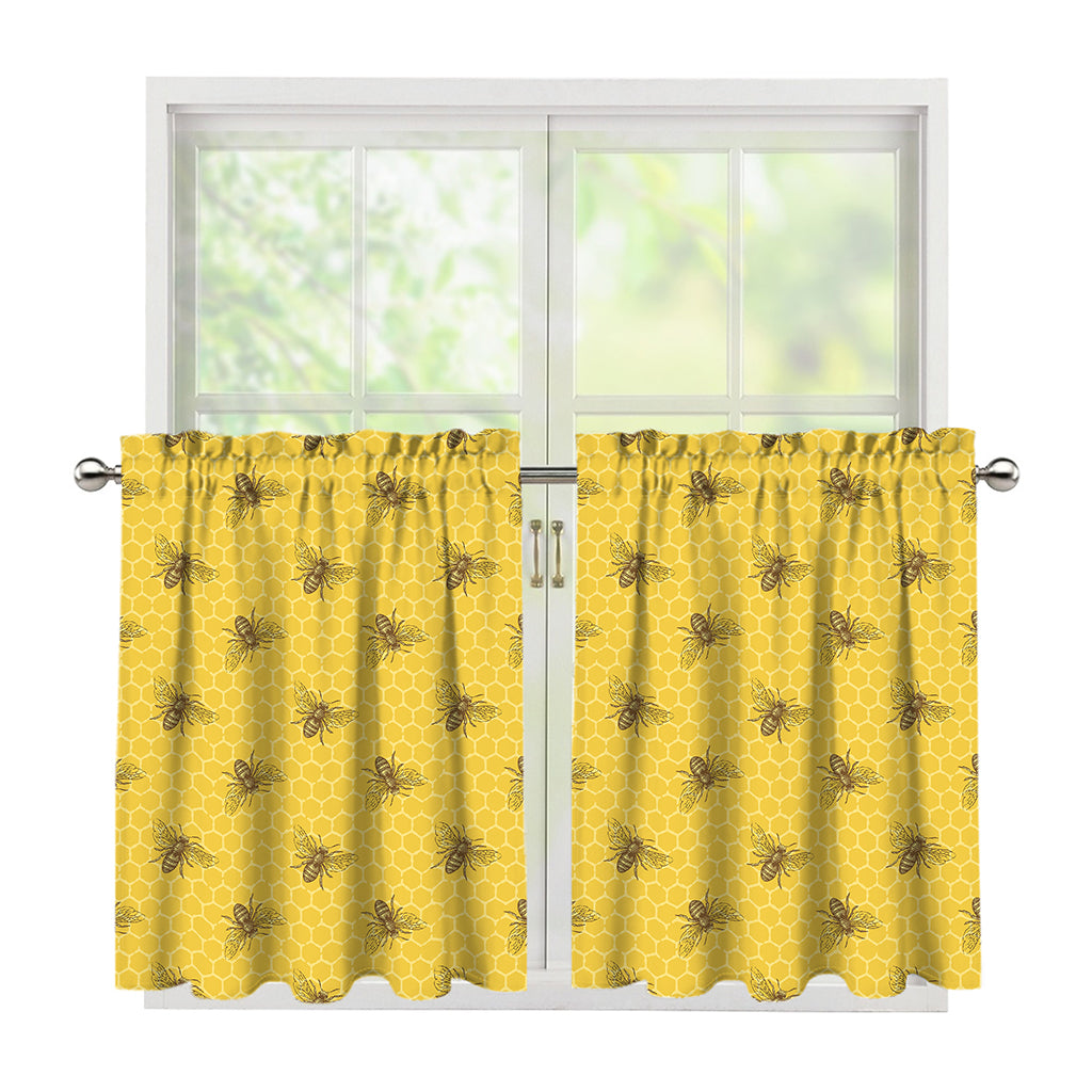 Bee Honeycomb Pattern Print Tier Curtains