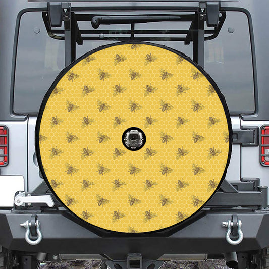 Bee Honeycomb Pattern Print Tire Cover With Camera Hole