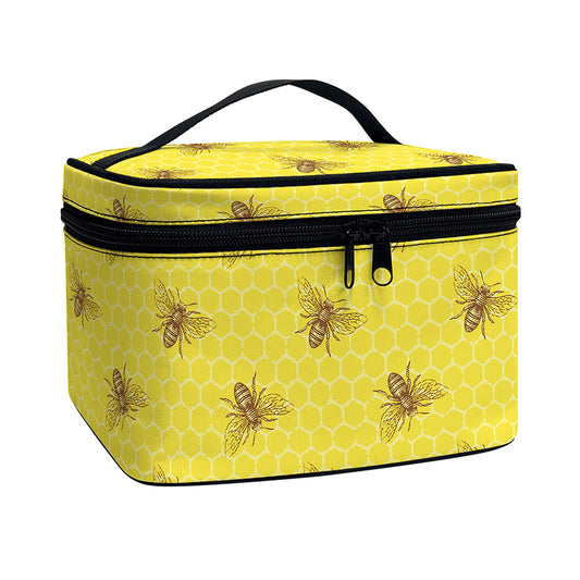 Bee Honeycomb Pattern Print Travel Makeup Bag