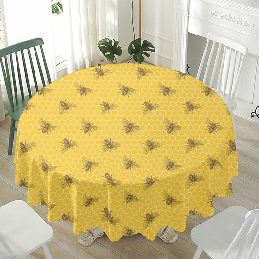 Bee Honeycomb Pattern Print Waterproof Round Tablecloth