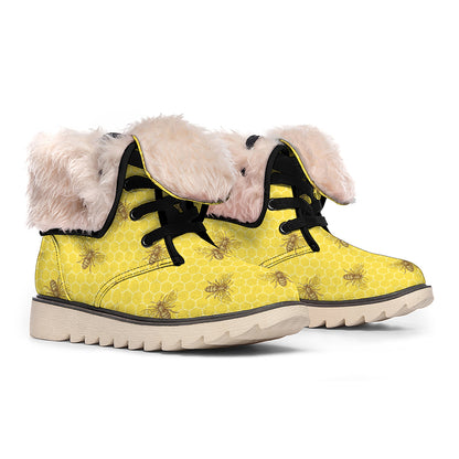 Bee Honeycomb Pattern Print Winter Boots