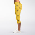 Bee Honeycomb Pattern Print Women's Capri Leggings