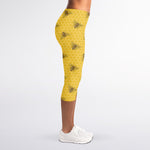 Bee Honeycomb Pattern Print Women's Capri Leggings