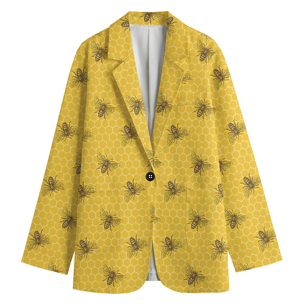 Bee Honeycomb Pattern Print Women's Cotton Blazer