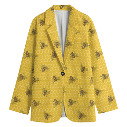 Bee Honeycomb Pattern Print Women's Cotton Blazer