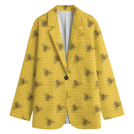 Bee Honeycomb Pattern Print Women's Cotton Blazer