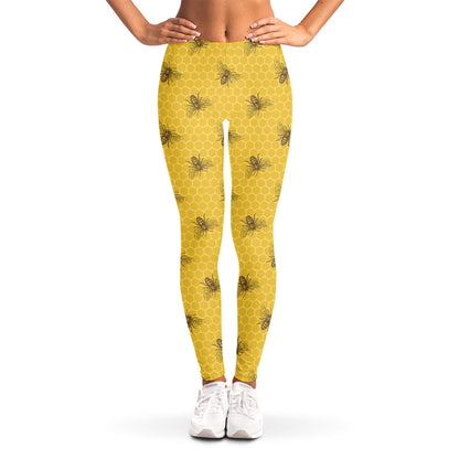 Bee Honeycomb Pattern Print Women's Leggings