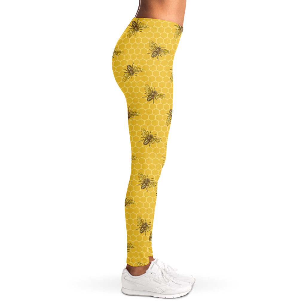 Bee Honeycomb Pattern Print Women's Leggings