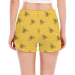 Bee Honeycomb Pattern Print Women's Split Running Shorts