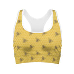 Bee Honeycomb Pattern Print Women's Sports Bra