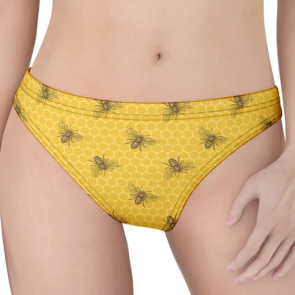 Bee Honeycomb Pattern Print Women's Thong