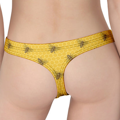 Bee Honeycomb Pattern Print Women's Thong