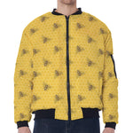 Bee Honeycomb Pattern Print Zip Sleeve Bomber Jacket