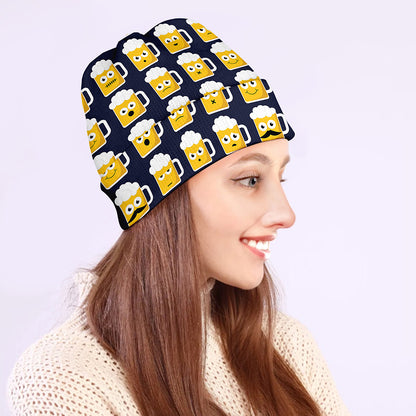 Beer Emoji Pattern Print Beanie