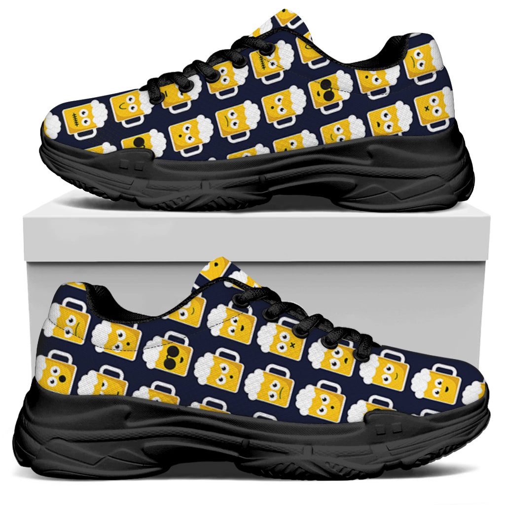 Beer Emoji Pattern Print Black Chunky Shoes