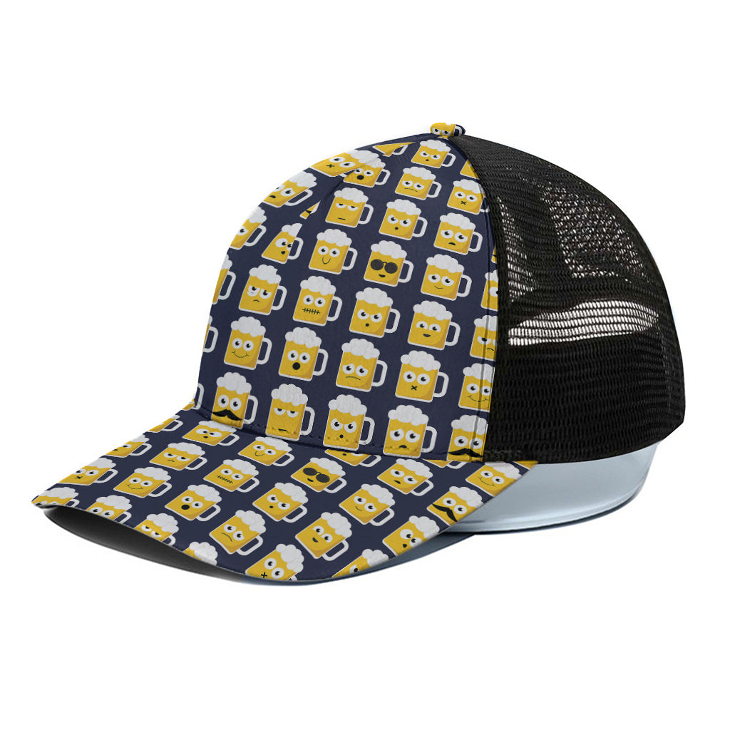 Beer Emoji Pattern Print Black Mesh Trucker Cap