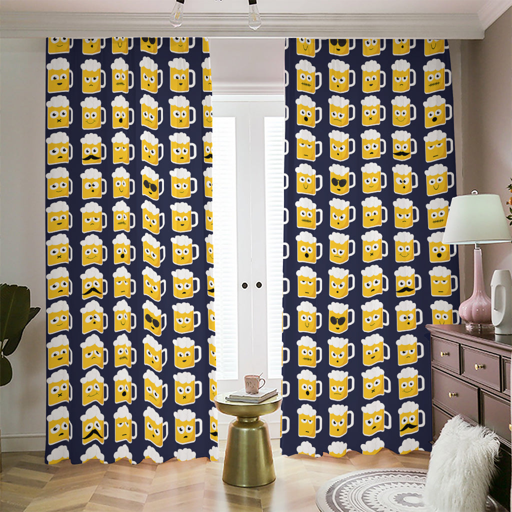 Beer Emoji Pattern Print Blackout Pencil Pleat Curtains