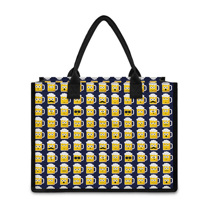 Beer Emoji Pattern Print Canvas Tote Bag