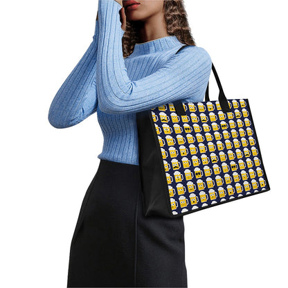 Beer Emoji Pattern Print Canvas Tote Bag
