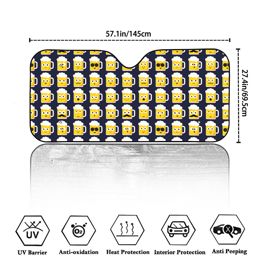 Beer Emoji Pattern Print Car Windshield Sun Shade