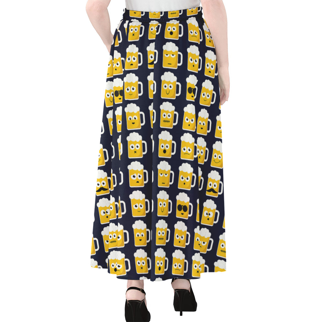 Beer Emoji Pattern Print Chiffon Maxi Skirt