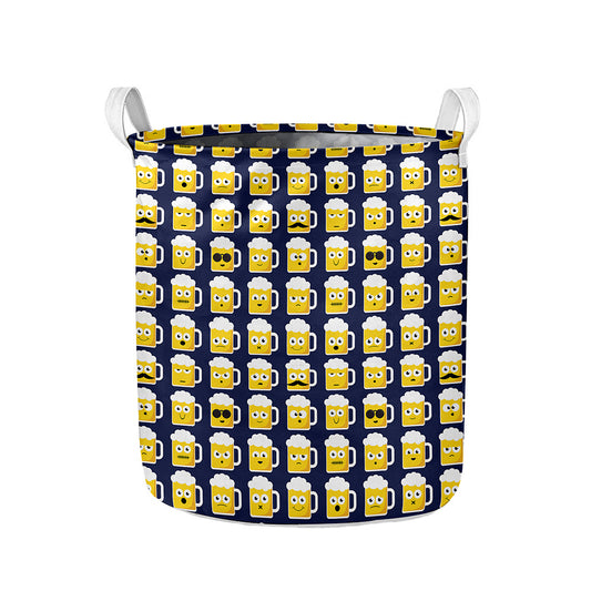 Beer Emoji Pattern Print Collapsible Laundry Basket
