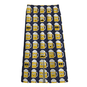 Beer Emoji Pattern Print Cotton Front Slit Maxi Skirt