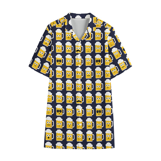 Beer Emoji Pattern Print Cotton Hawaiian Shirt