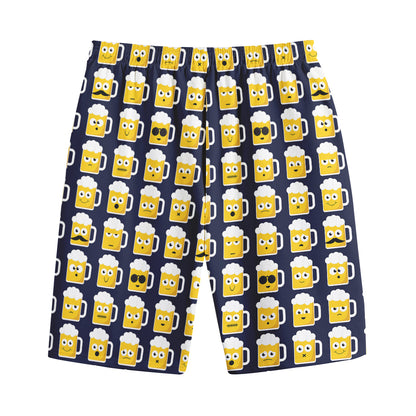 Beer Emoji Pattern Print Cotton Shorts