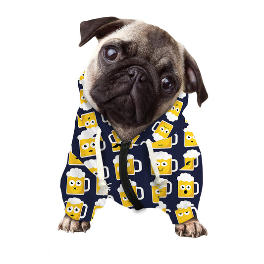 Beer Emoji Pattern Print Dog Zip Up Hoodie