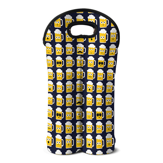 Beer Emoji Pattern Print Double Neoprene Wine Tote