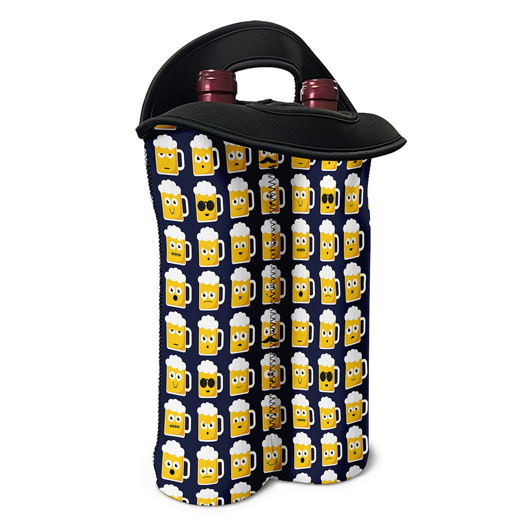 Beer Emoji Pattern Print Double Neoprene Wine Tote