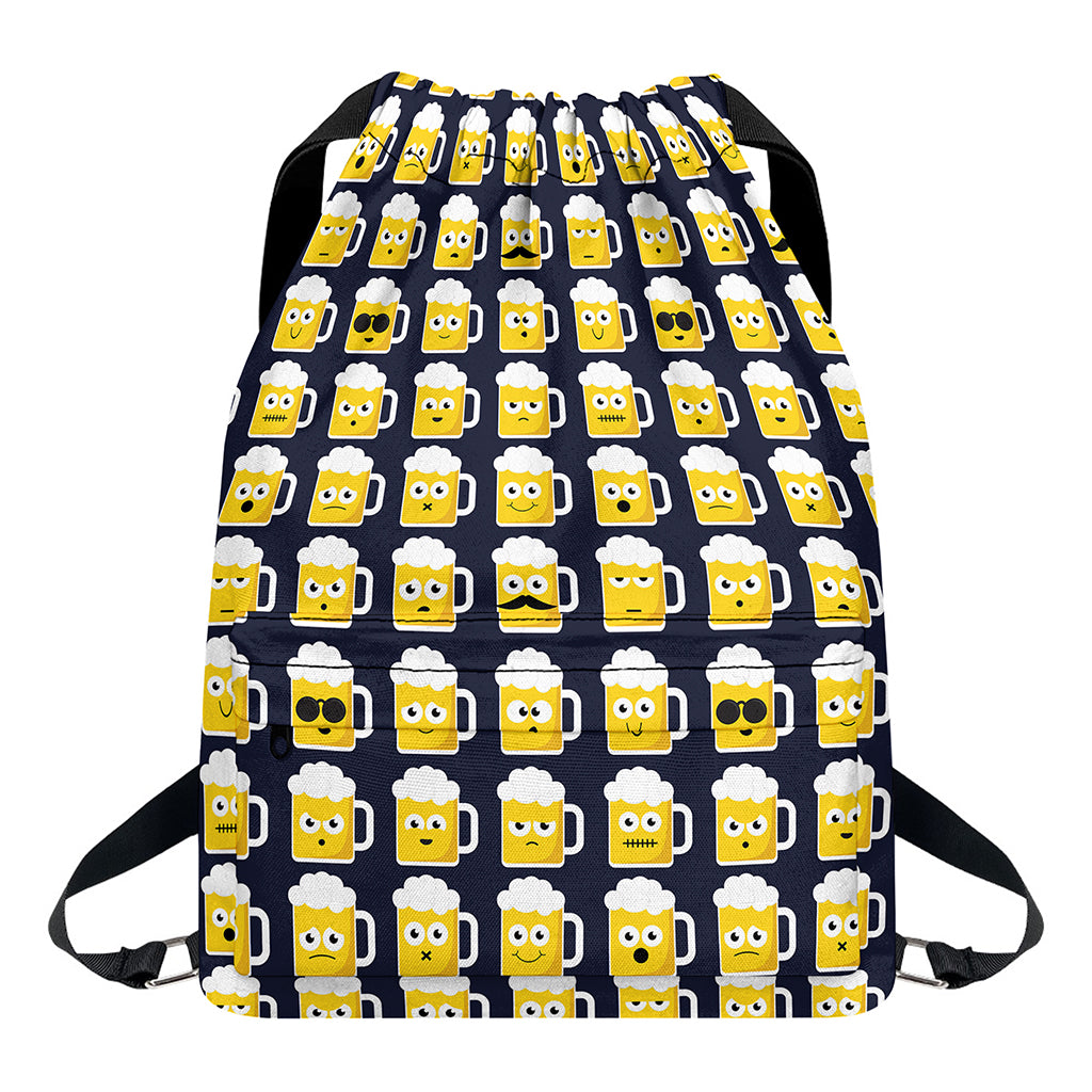 Beer Emoji Pattern Print Drawstring Backpack