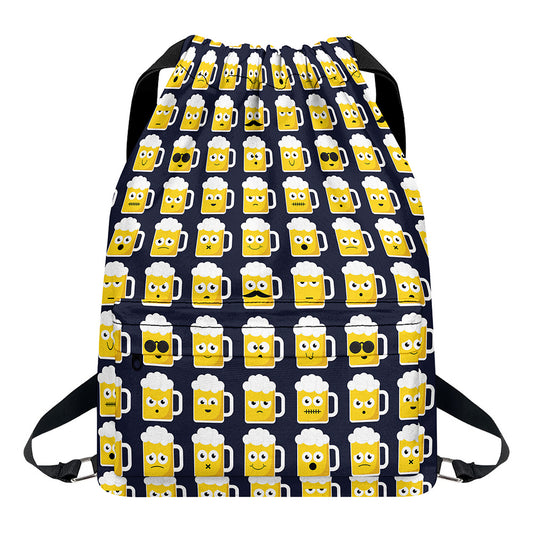 Beer Emoji Pattern Print Drawstring Backpack