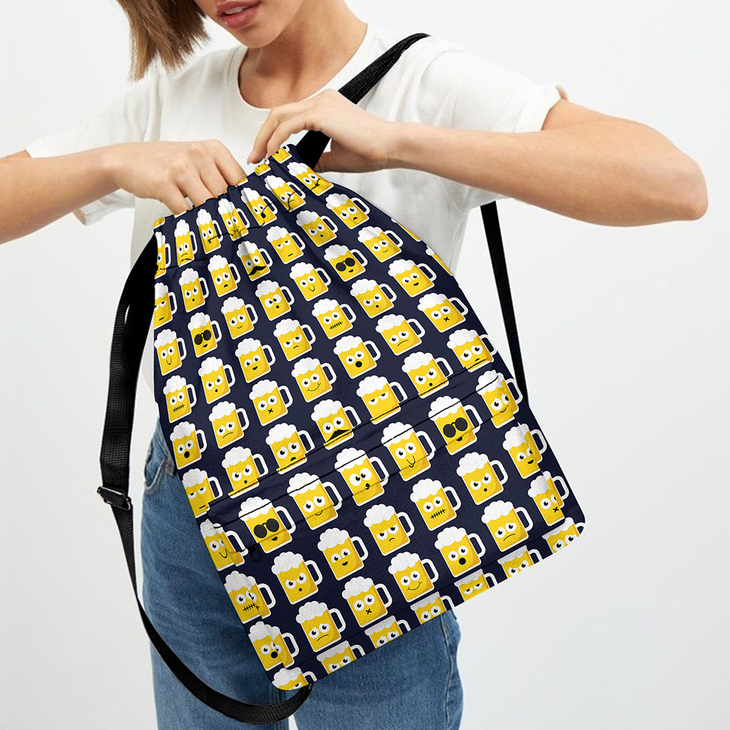 Beer Emoji Pattern Print Drawstring Backpack